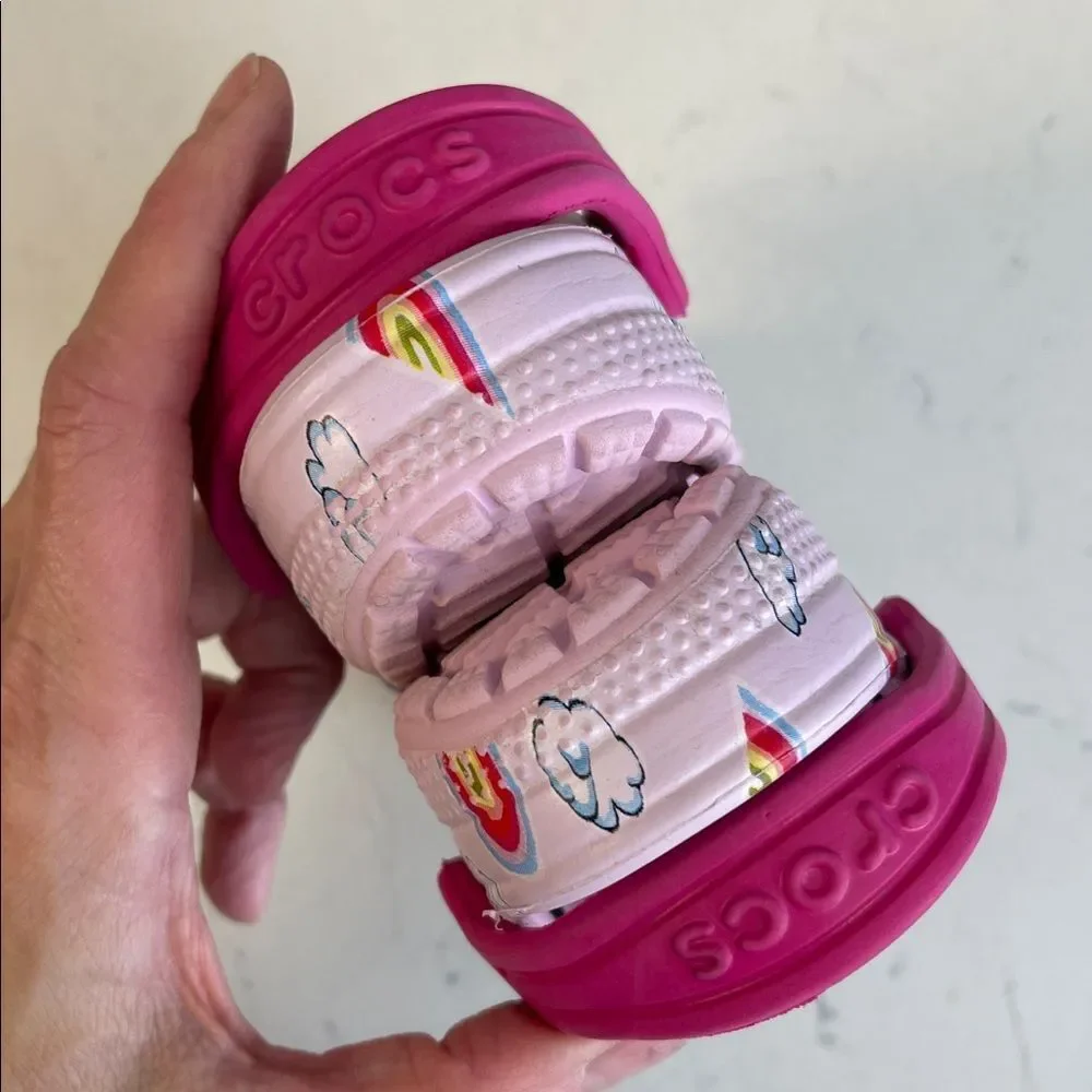 CROCS Kids Light Pink Clogs with Rainbow & Cloud Design Size 7